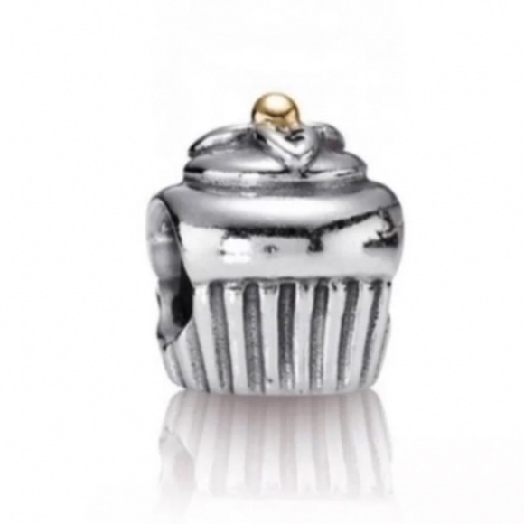 Pandora Retired 925 14K Gold Two Tone Cupcake Dessert Food Themed Bead Charm - Picture 1 of 8